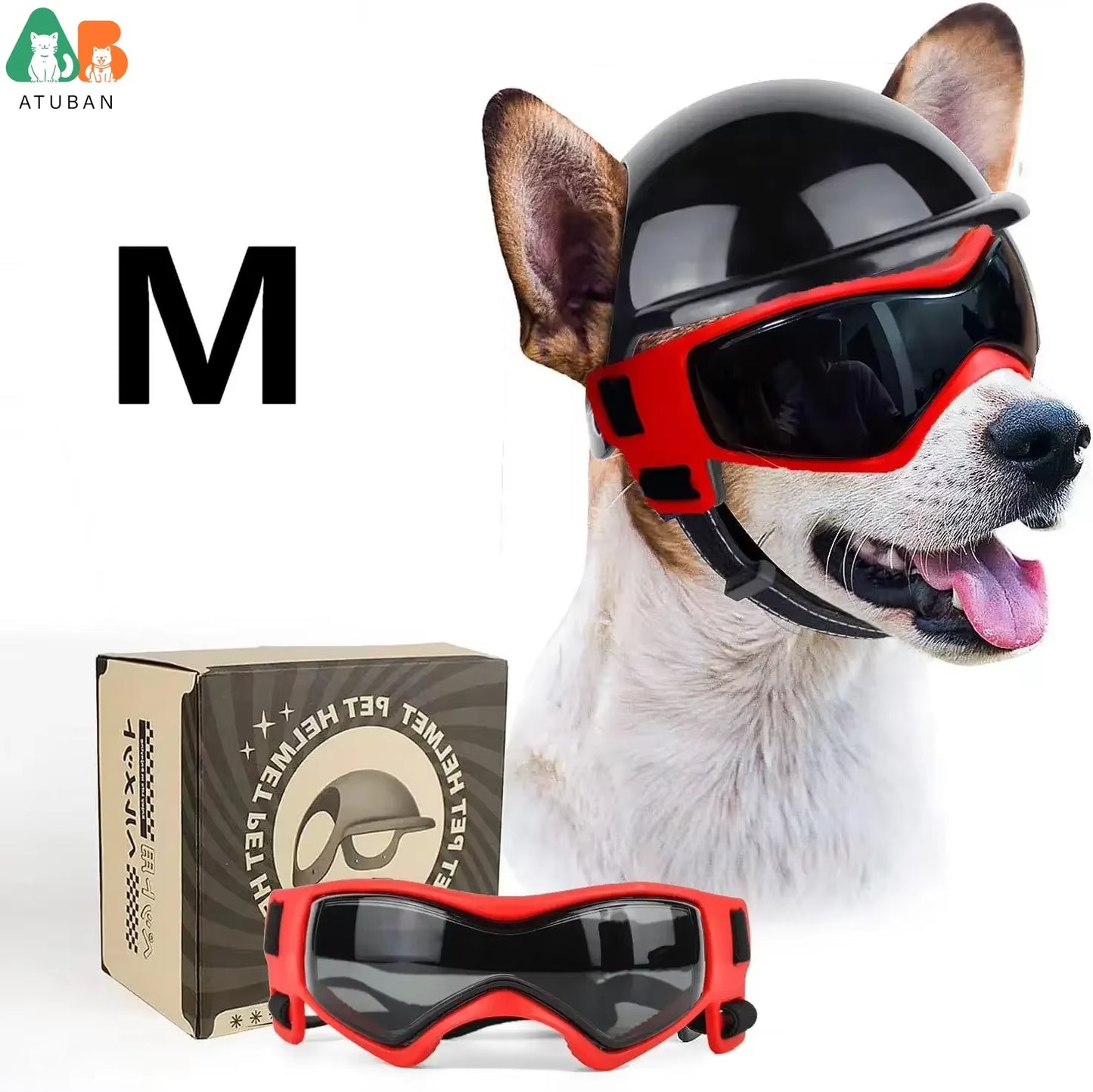 Dog Sunglasses Pet Helmet Set with Dog Goggles,Dust Wind UV Protection Dog Glasses Dog Helmet and Goggles Dog Motorcycle Helmet