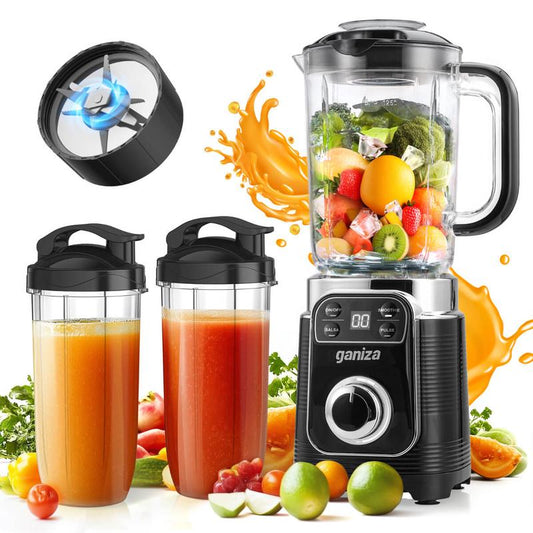 Ganiza Smoothie Blender for Shakes and Smoothies, 43Oz Large Blender Jar & 2 Portable Blender Cups, with Auto-Smart Tech & Speed Control