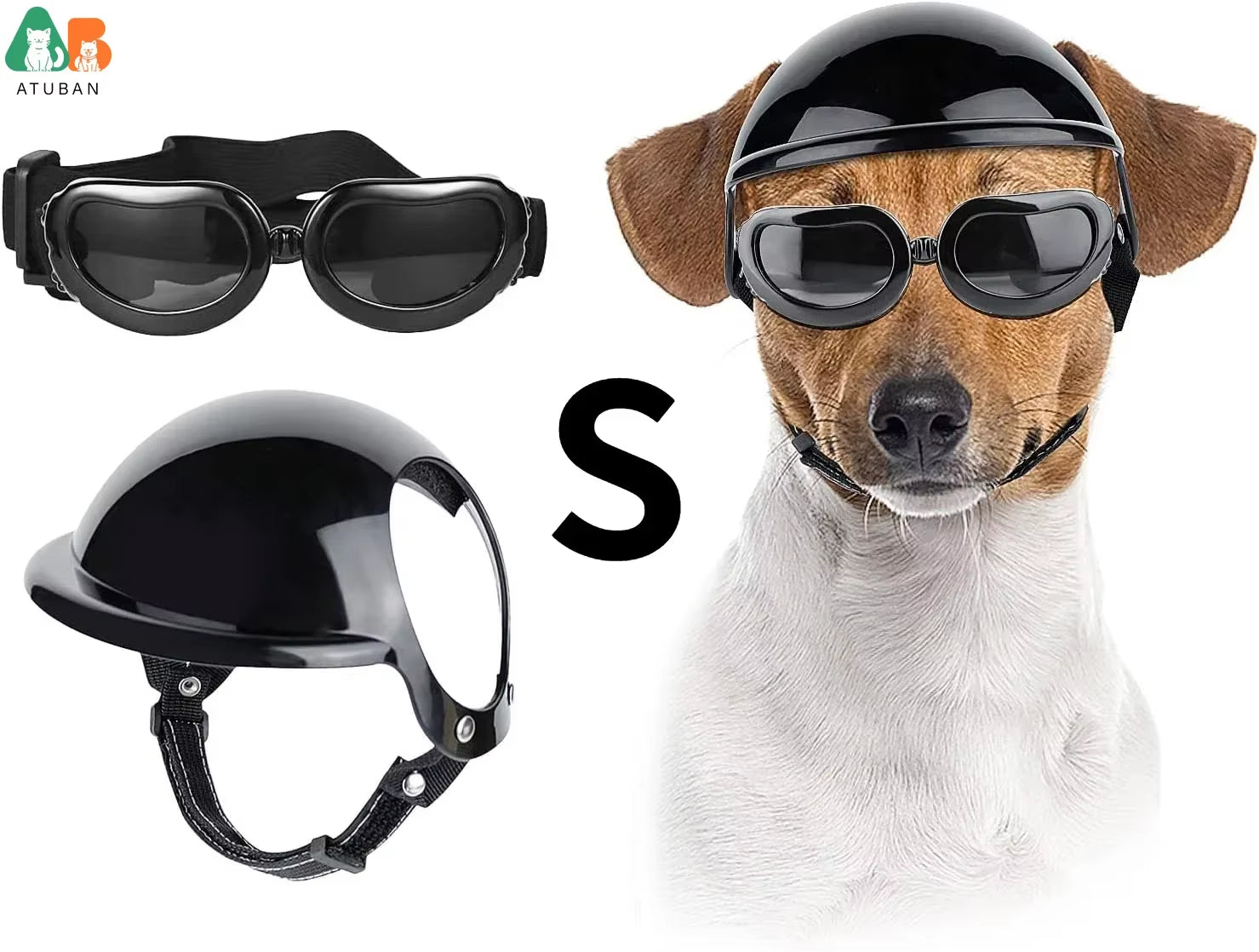 Dog Sunglasses Pet Helmet Set with Dog Goggles,Dust Wind UV Protection Dog Glasses Dog Helmet and Goggles Dog Motorcycle Helmet