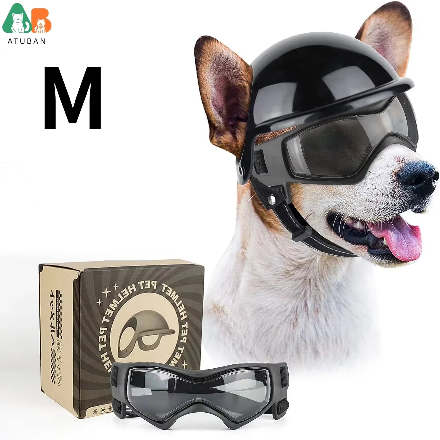 Dog Sunglasses Pet Helmet Set with Dog Goggles,Dust Wind UV Protection Dog Glasses Dog Helmet and Goggles Dog Motorcycle Helmet