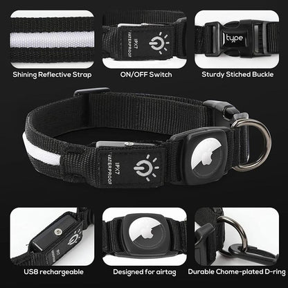 USB Rechargeable Pet Dog LED Glowing Collar for Air-Tag Flashing Necklace Collar Outdoor Walking Night Safety Pet Supplies