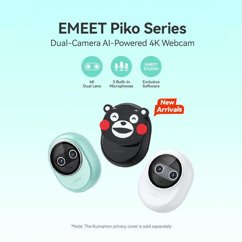 EMEET Piko 4K Webcam for Streaming, World'S 1St Dual-Camera Ai-Powered 4K Webcam W/Ai Autofocus, 3 Mics Array&3 Sound Modes, USB Webcam with Tripod, Great for Streaming, Desk Setup and Creative Gifts