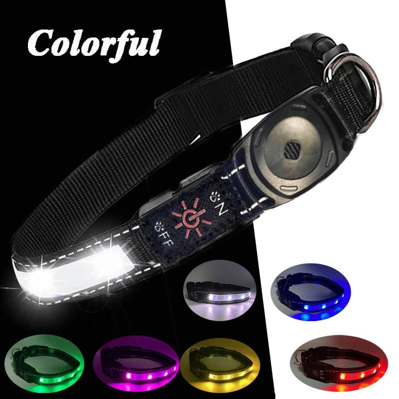 USB Rechargeable Pet Dog LED Glowing Collar for Air-Tag Flashing Necklace Collar Outdoor Walking Night Safety Pet Supplies